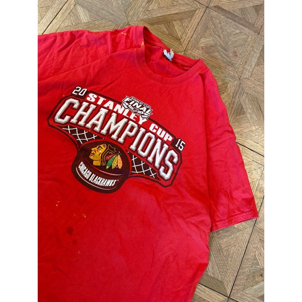 Chicago Blackhawks 2015 Stanley Cup Champions T-Shirt Mens XL Red NHL 15